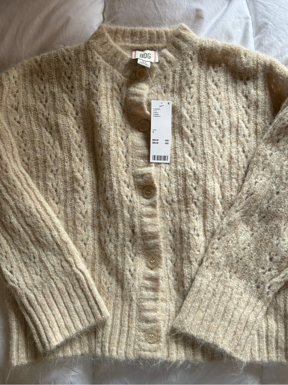Urban Outfitters BDG Beige Fuzzy Button-Up Cardigan - Picture 2 of 5
